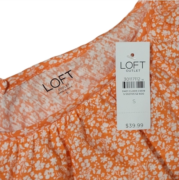 LOFT Orange Ditsy Floral-Print Ruffle V-Neck Sleeveless‎ Shirt Top S - Picture 3 of 3